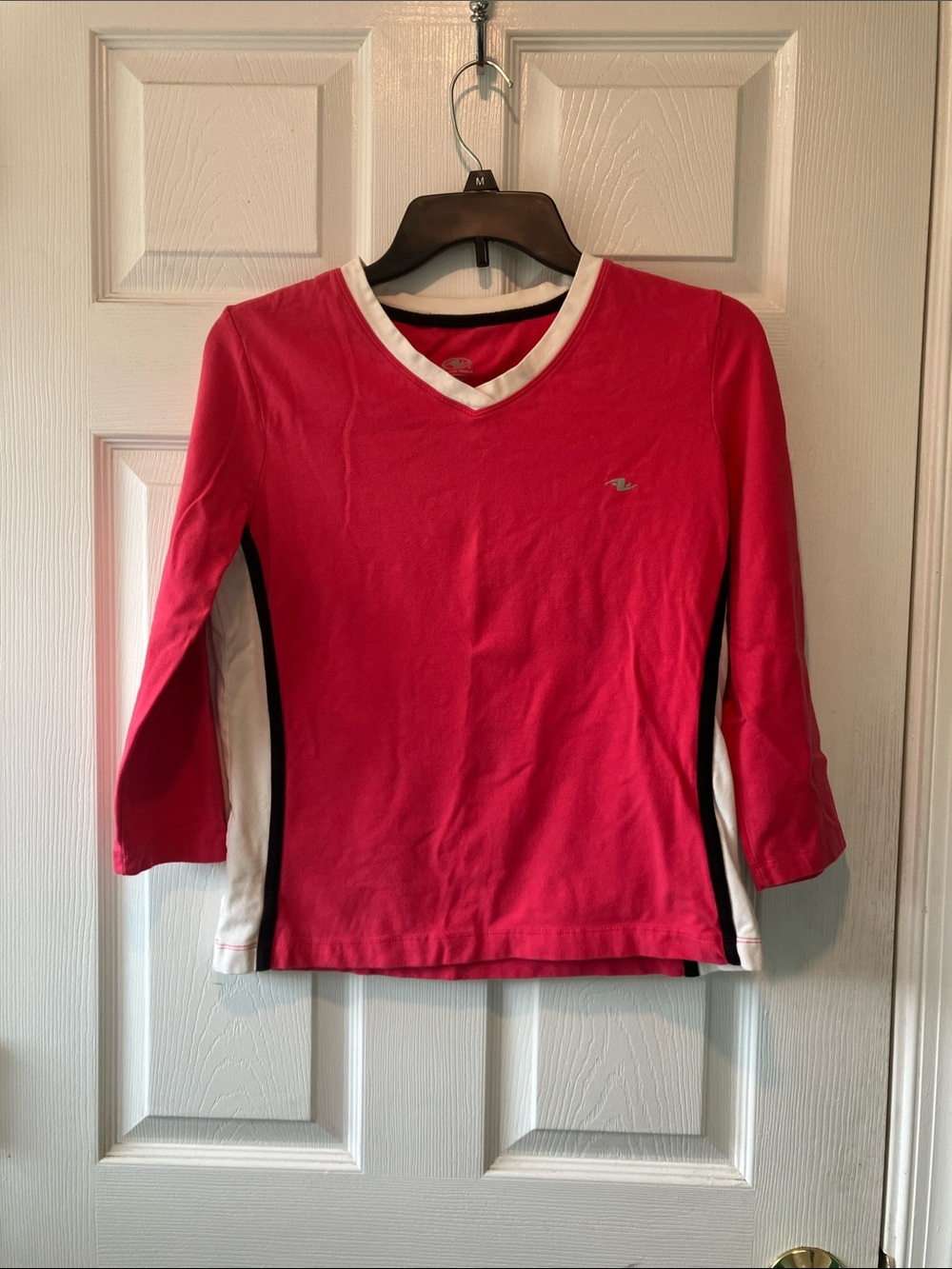 Athletic works med women’s V-Neck hot pink Athletic Top with White Trim